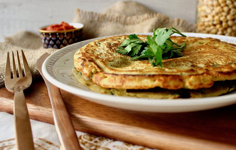 Omelette vegano proteico de garbanzos con aceite de lino